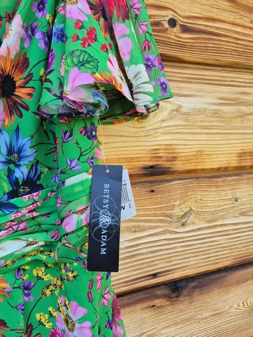 NWT Betsy & Adam Green Plus Size Floral-Print Flutter-Sleeve A-Line Dress 20 20W